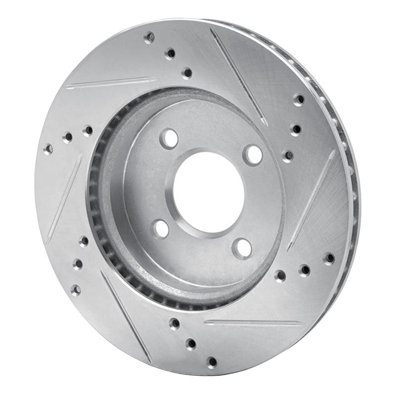 Nissan Versa Brake Rotor (1) - Front Left - R1 Concepts - Drilled & Slotted - Silver - `11-`25